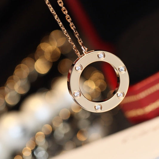 [Jewelicorn]LOVE NECKLACE 16MM 6 DIAMONDS PINK GOLD