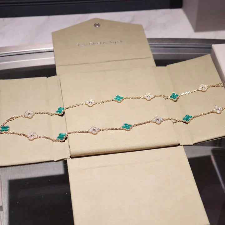 [Jewelicorn]CLOVER 20 MOTIFS MALACHITE DIAMOND NECKLACE