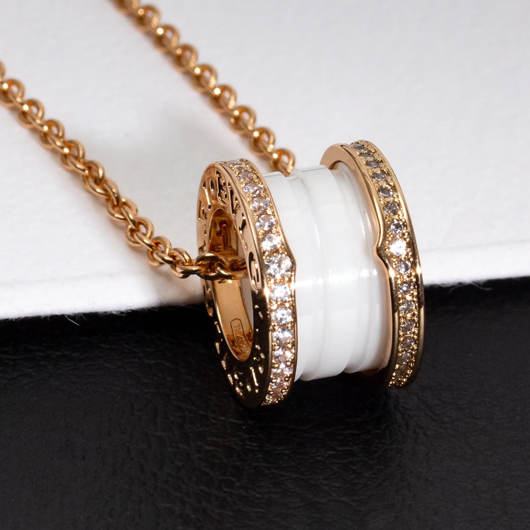 [Jewelicorn]ZERO 1 WHITE CERAMIC PINK GOLD DIAMOND NECKLACE