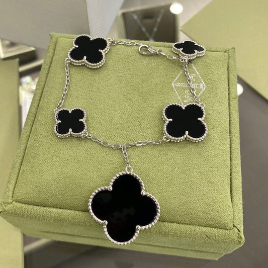 [Jewelicorn]CLOVER 5 MOTIFS SIVLER ONYX BRACELET