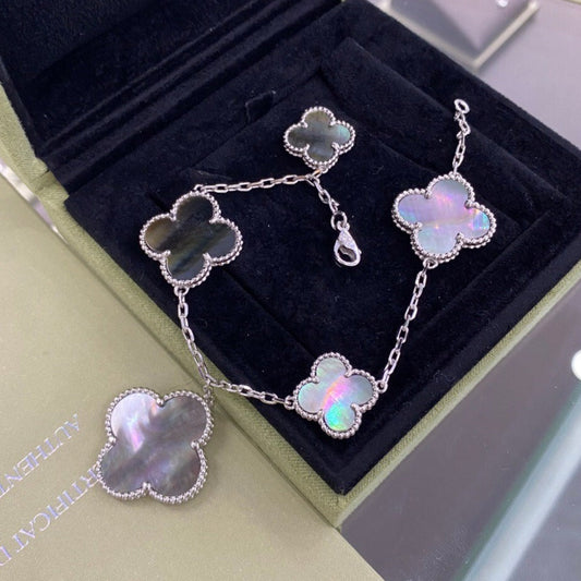 [Jewelicorn]CLOVER 5 MOTIFS SIVLER DARK MOP BRACELET