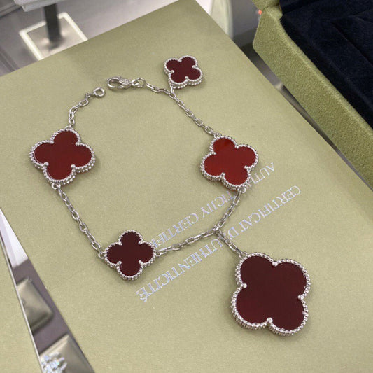 [Jewelicorn]CLOVER 5 MOTIFS SIVLER CARNELIAN BRACELET