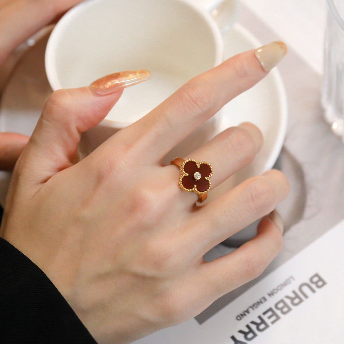 [Jewelicorn]CLOVER CARNELIAN RING ROSE GOLD DIAMOND
