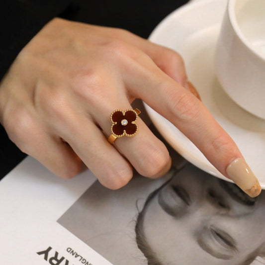 [Jewelicorn]CLOVER CARNELIAN RING ROSE GOLD DIAMOND