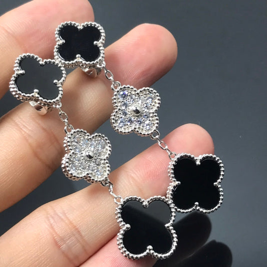[Jewelicorn]CLOVER 3 MOTIF DIAMOND ONYX SILVER EARRINGS