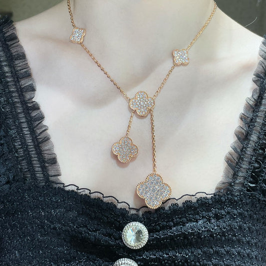 [Jewelicorn]CLOVER 6 MOTIF DIAMOND PAVED NECKLACE