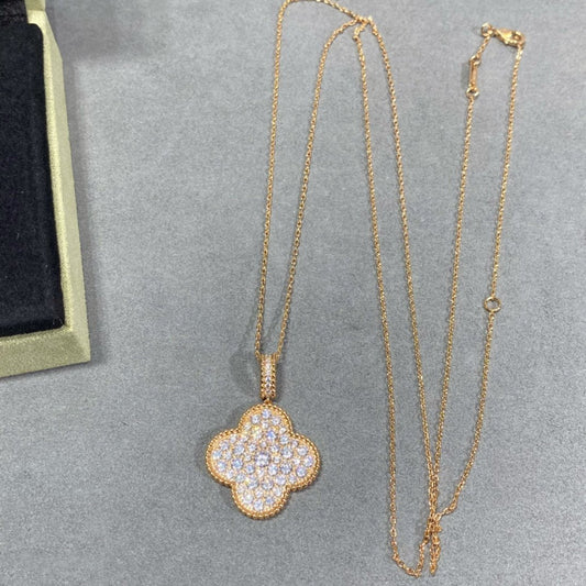 [Jewelicorn]CLOVER 25MM LARGE PEDANT DIAMOND PAVED LONG NECKLACE