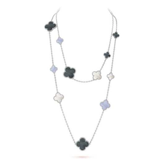 [Jewelicorn]CLOVER 16 MOTIF CHALCEDONY MOP SILVER NECKLACE