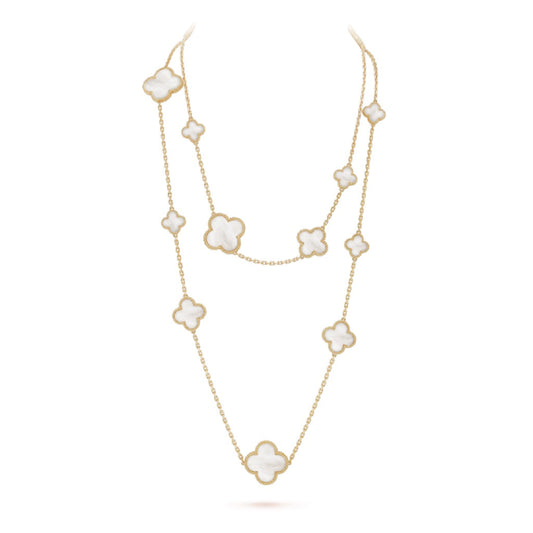 [Jewelicorn]CLOVER 16 MOTIF WHITE MOP GOLD NECKLACE
