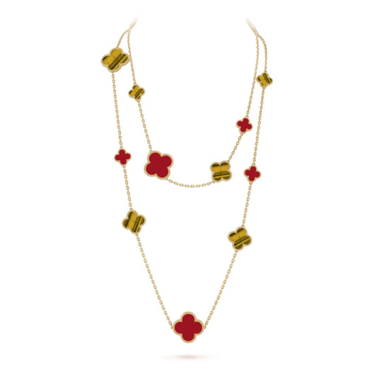 [Jewelicorn]CLOVER 16 MOTIF CARNELIAN TIGER EYE ROSE GOLD NECKLACE