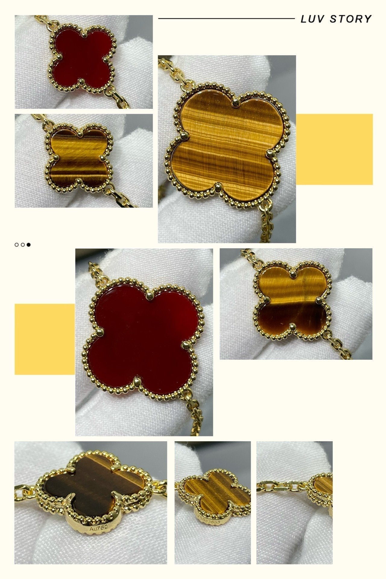 [Jewelicorn]CLOVER 16 MOTIF CARNELIAN TIGER EYE ROSE GOLD NECKLACE