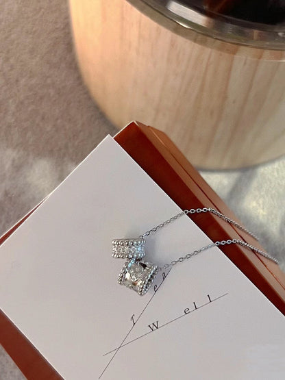 [Jewelicorn]PERLEE DOUBLE PENDANT SILVER DIAMOND NECKLACE