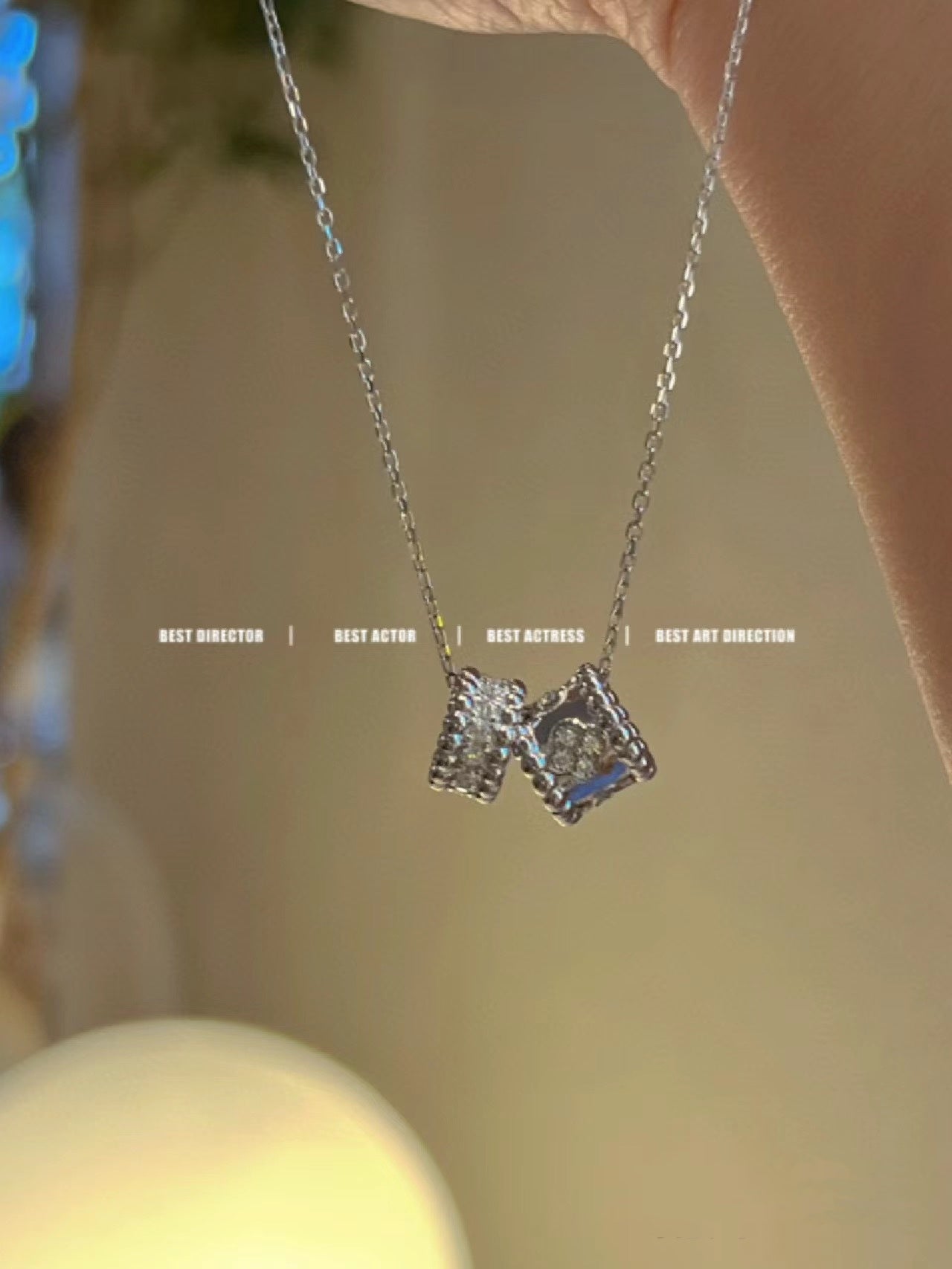 [Jewelicorn]PERLEE DOUBLE PENDANT SILVER DIAMOND NECKLACE