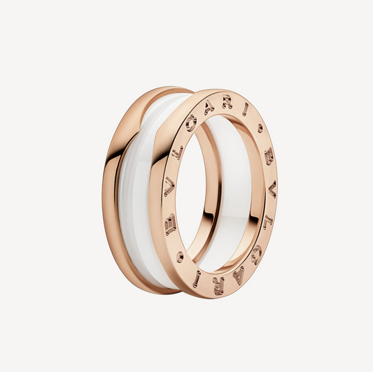 [Jewelicorn]ZERO 1 TWO-BAND LOOPS AND WHITE CERAMIC SPIRAL PINK GOLD RING