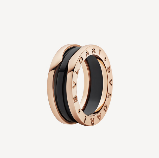 [Jewelicorn]ZERO 1 TWO-BAND LOOPS AND BLACK CERAMIC PINK GOLD RING