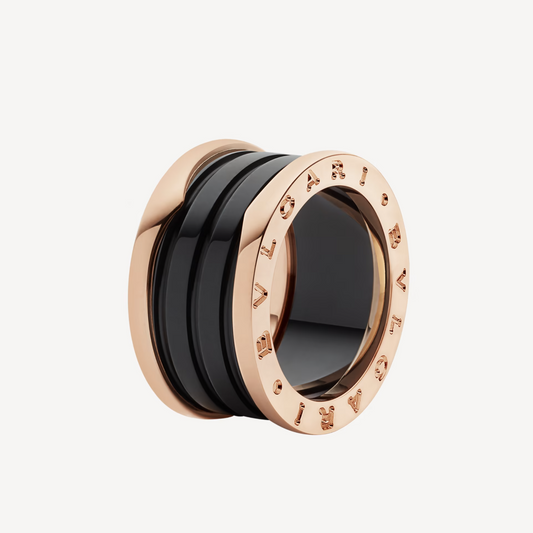 [Jewelicorn]ZERO 1 FOUR-BAND LOOPS AND BLACK CERAMIC SPIRAL PINK GOLD RING