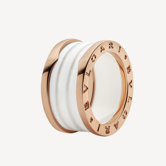 [Jewelicorn]ZERO 1 FOUR-BAND LOOPS AND WHITE CERAMIC SPIRAL PINK GOLD RING