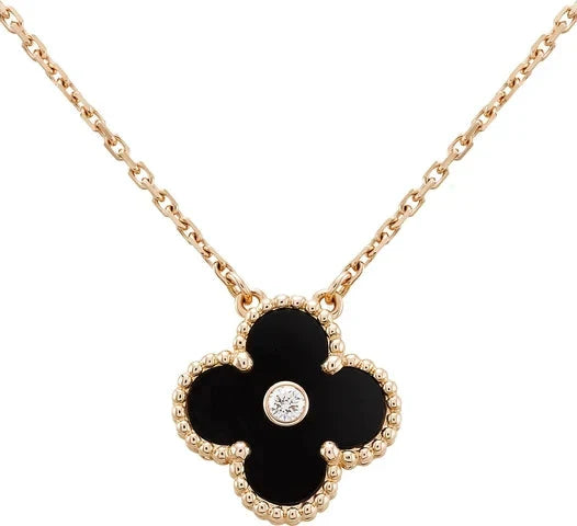 [Jewelicorn]CLOVER 15MM DIAMOND ONYX NECKLACE