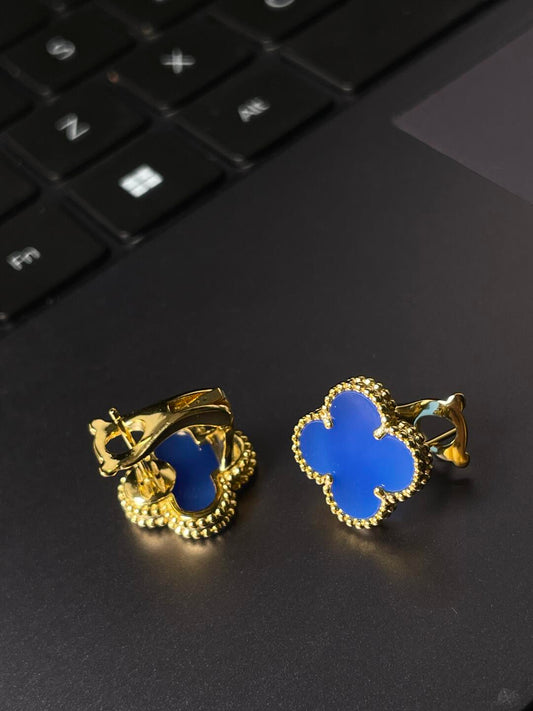 [Jelwelicorn][Jelwelicorn]CLOVERS BIG 20MM BLUE AGATE  EARRINGS