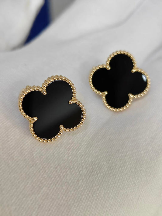 [Jelwelicorn]CLOVERS BIG 20MM ONYX STUD 1 MOTIFS EARRING