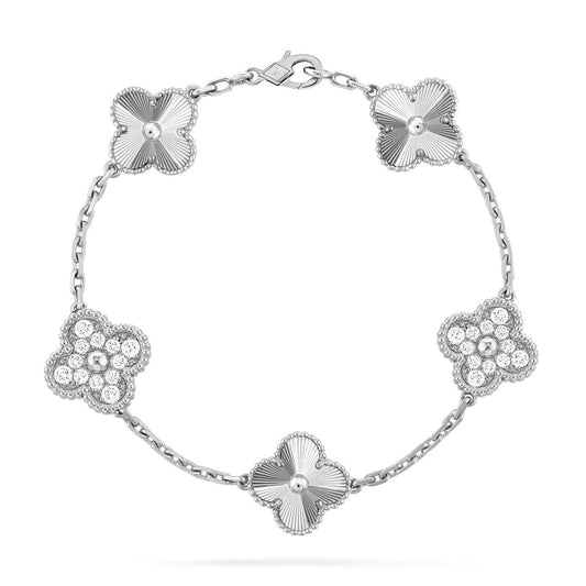 [Jewelicorn]CLOVER 5 MOTIF SILVER DIAMOND BRACELET