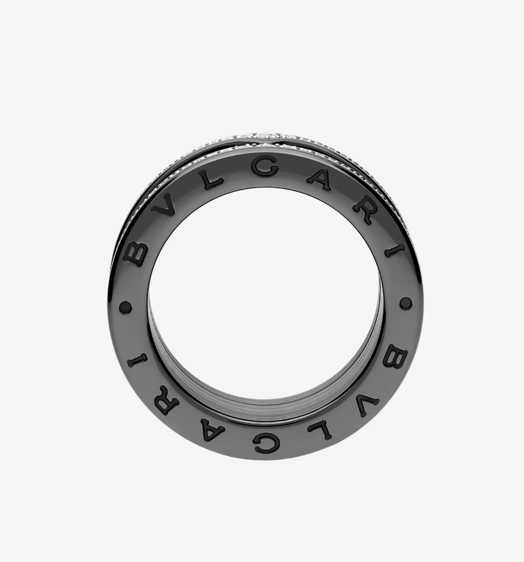 [Jewelicorn]ZERO 1 ROCK FOUR-BAND BLACK CERAMIC WITH STUDDED SPIRAL AND PAVED DIAMONDS RING