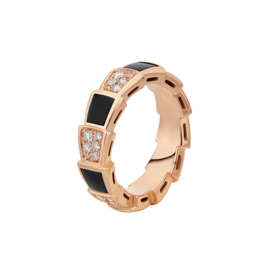[Jewelicorn]SERPENTI RING PINK GOLD BLACK MOP DIAMOND PAVED 4MM