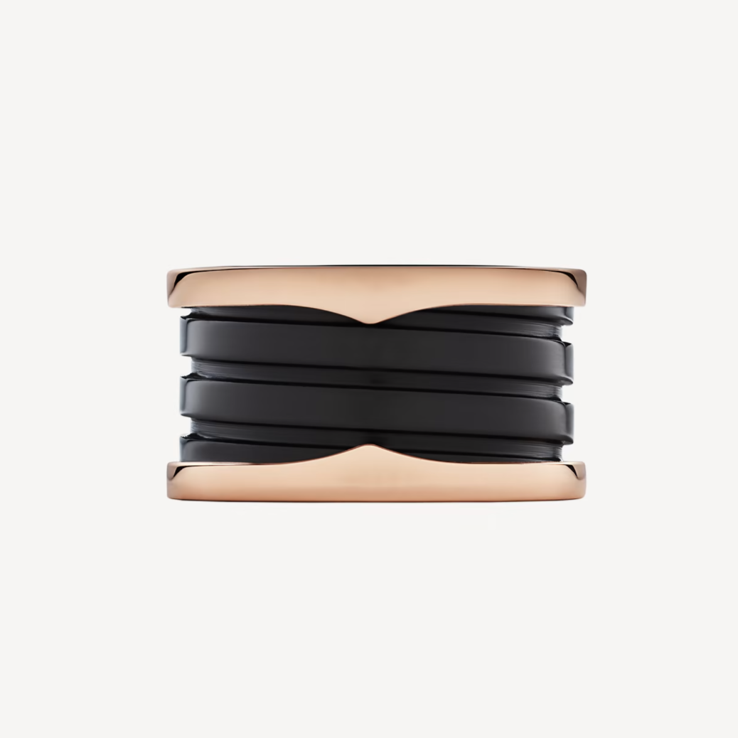 [Jewelicorn]ZERO 1 FOUR-BAND LOOPS AND BLACK CERAMIC SPIRAL PINK GOLD RING