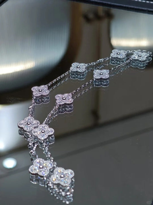 [Jewelicorn]CLOVER 10 MOTIFS FULL DIAMONDS SILVER NECKLACE