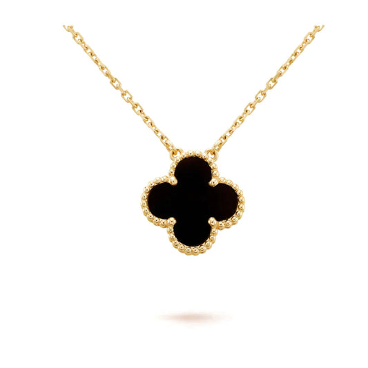 [Jewelicorn]CLOVER 15MM BLACK ONYX SINGLE FLOWER NECKLACE