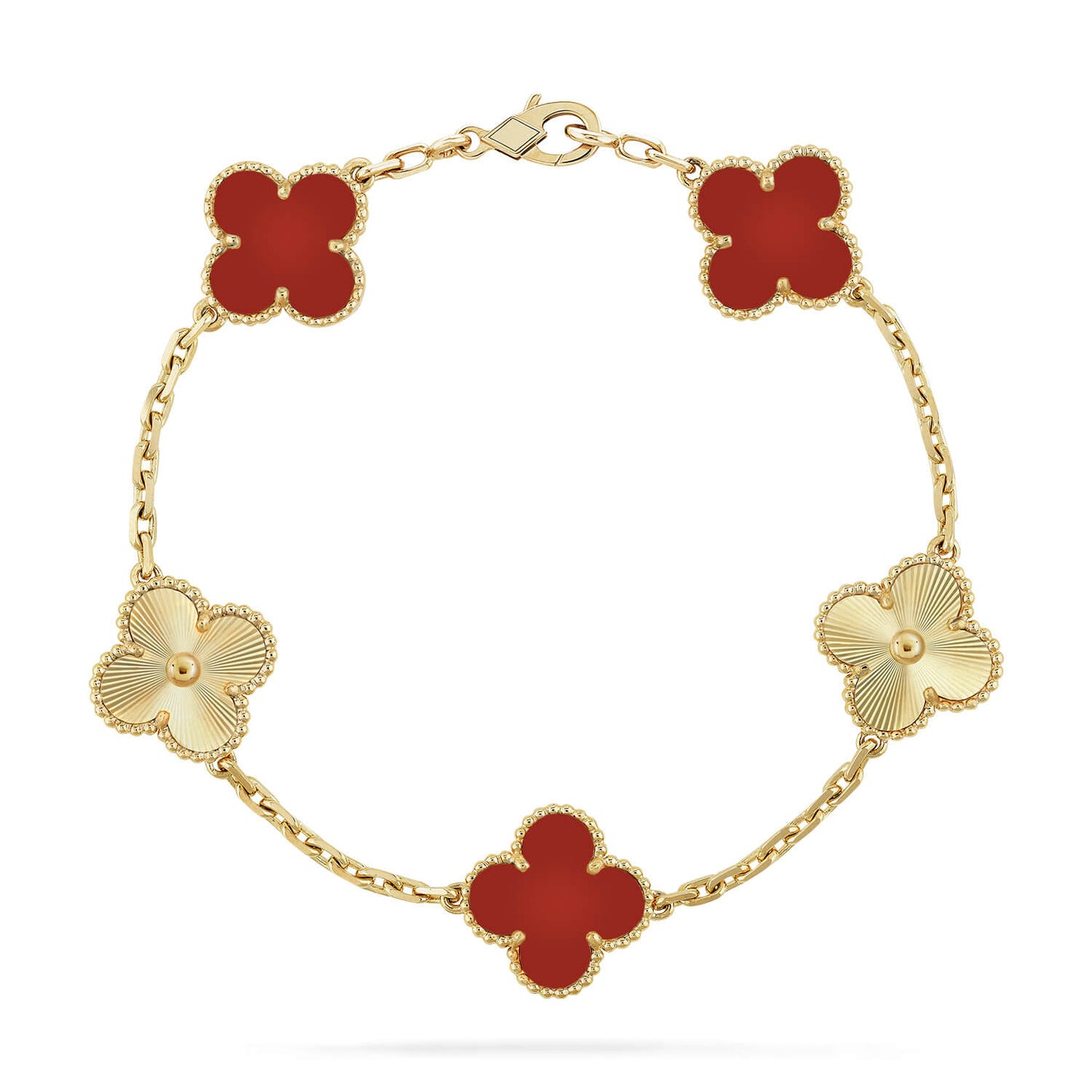 [Jewelicorn]CLOVER  5 MOTIFS CARNELIAN GOLD BRACELET