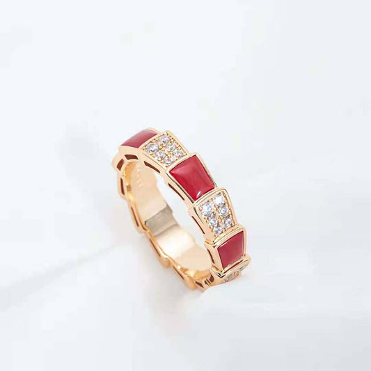 [Jewelicorn]SERPENTI RING PINK GOLD CARNELIAN DIAMOND PAVED 4MM