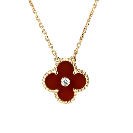 [Jewelicorn]CLOVER 15MM DIAMOND CARNELIAN NECKLACE