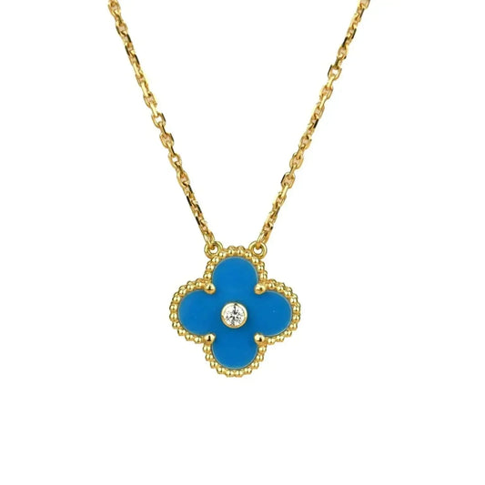 [Jewelicorn]CLOVER 15MM DIAMOND AND BLUE AGATE NECKLACE