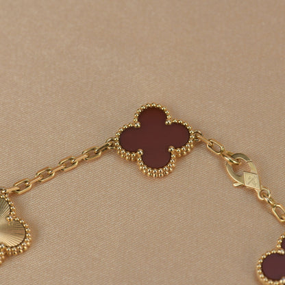[Jewelicorn]CLOVER  5 MOTIFS CARNELIAN GOLD BRACELET