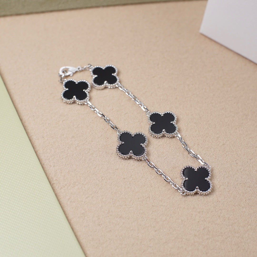 [Jewelicorn]CLOVER 5 MOTIF ONYXS  BRACELET SILVER