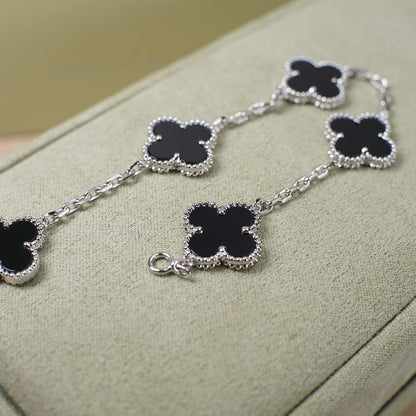 [Jewelicorn]CLOVER 5 MOTIF ONYXS  BRACELET SILVER