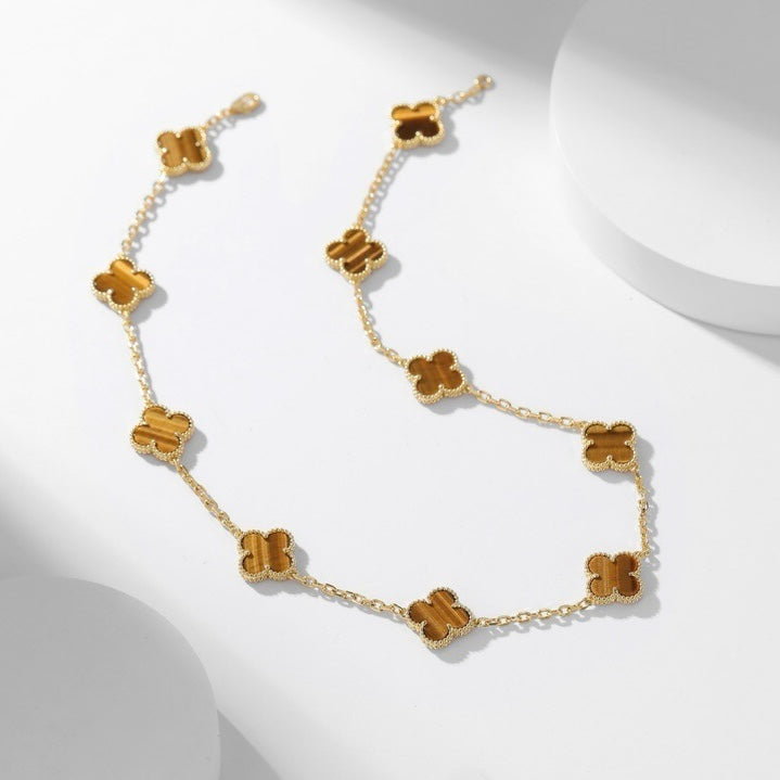 [Jewelicorn]CLOVER 10 MOTIFS TIGER EYE NECKLACE