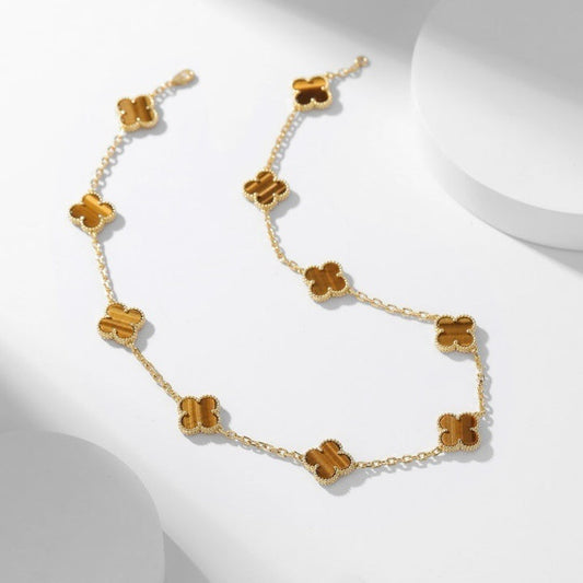 [Jewelicorn]CLOVER 10 MOTIFS TIGER EYE NECKLACE