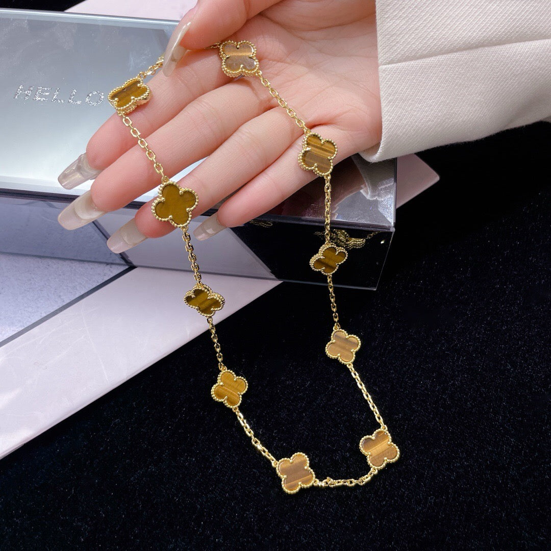 [Jewelicorn]CLOVER 10 MOTIFS TIGER EYE NECKLACE