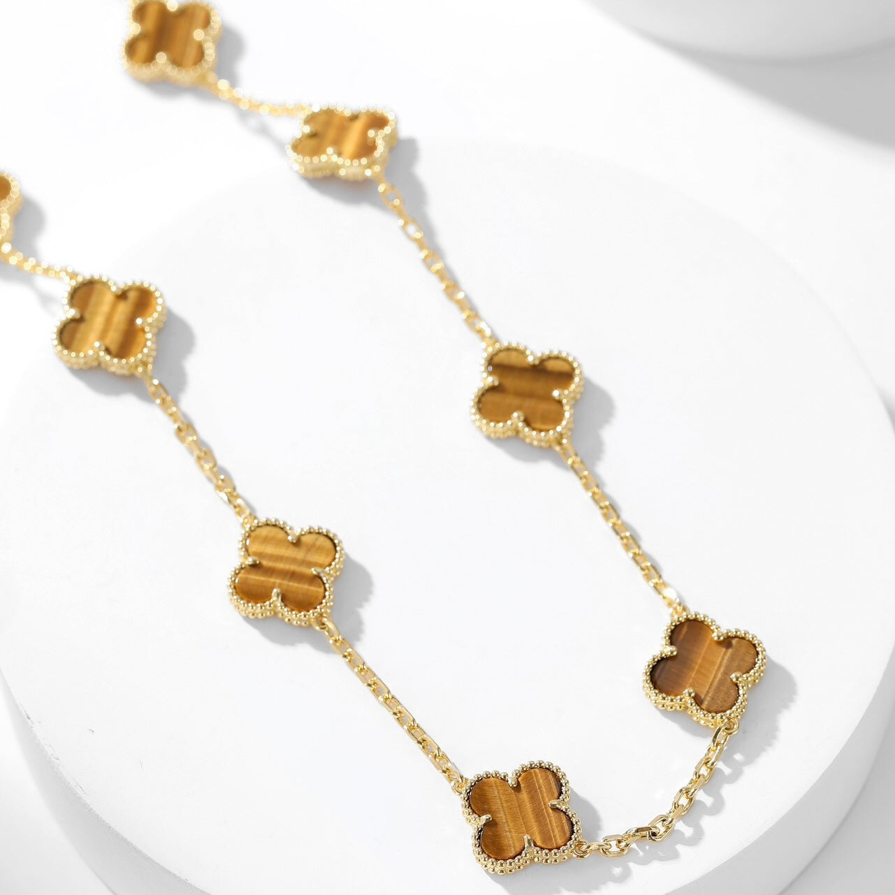 [Jewelicorn]CLOVER 10 MOTIFS TIGER EYE NECKLACE