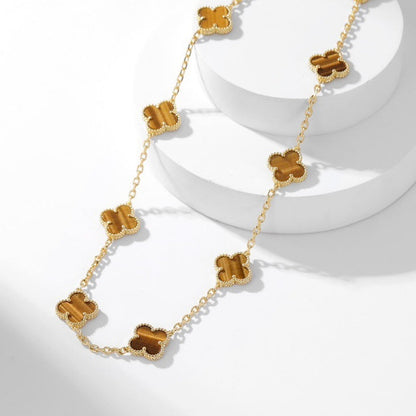 [Jewelicorn]CLOVER 10 MOTIFS TIGER EYE NECKLACE