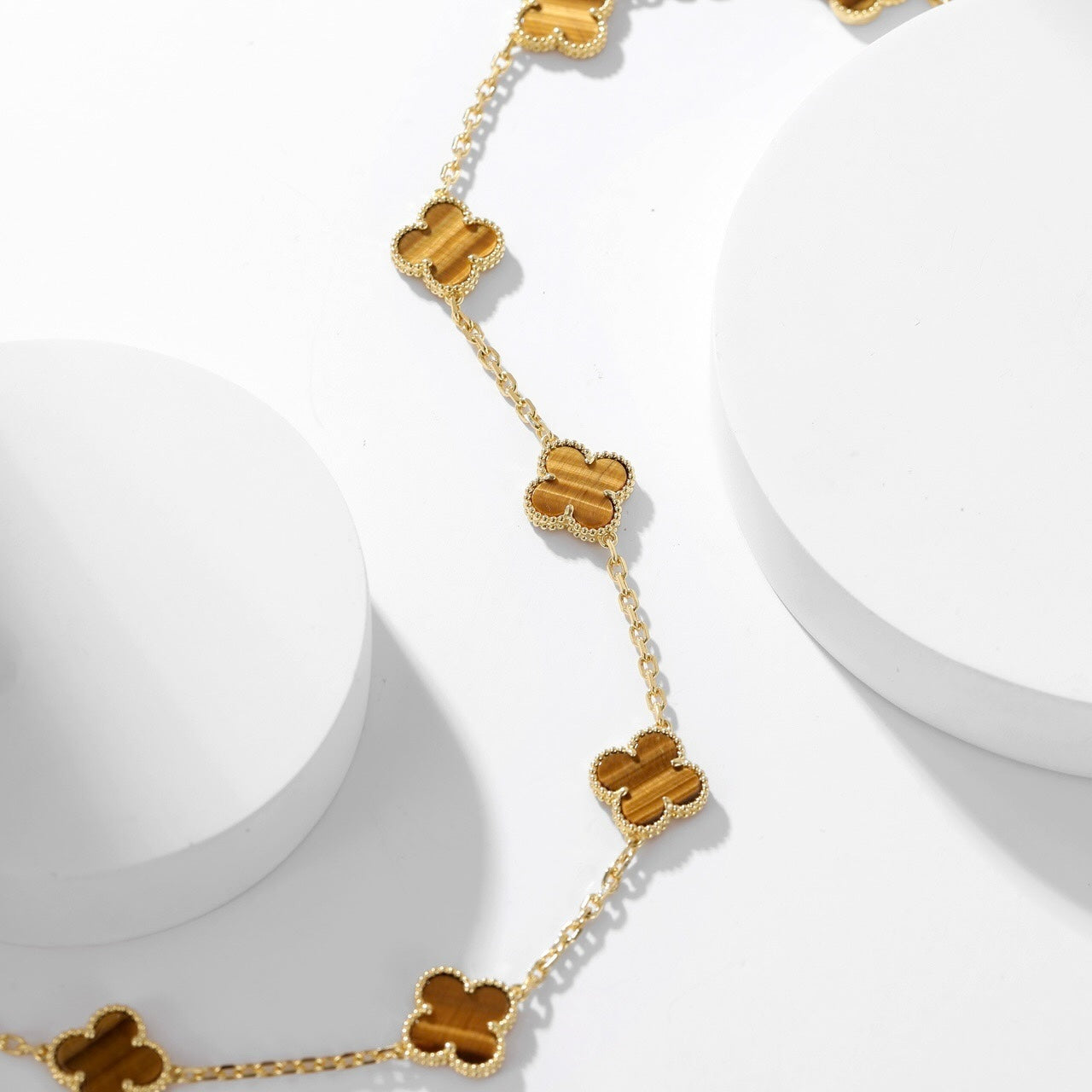 [Jewelicorn]CLOVER 10 MOTIFS TIGER EYE NECKLACE