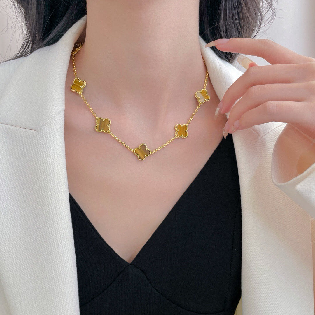[Jewelicorn]CLOVER 10 MOTIFS TIGER EYE NECKLACE