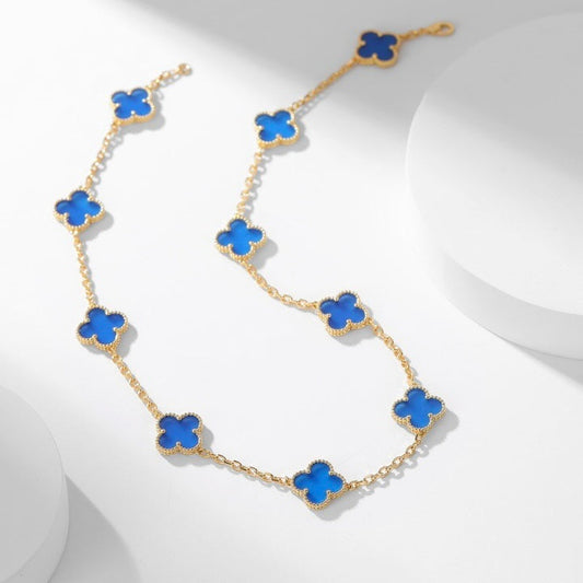 [Jewelicorn]CLOVER 10 MOTIFS BLUE AGATE NECKLACE