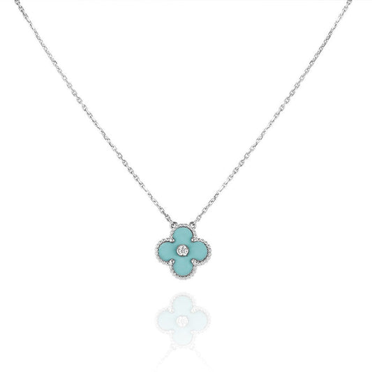 [Jewelicorn]CLOVER 1 DIAMOND LIGHT BLUE SILVER NECKLACE