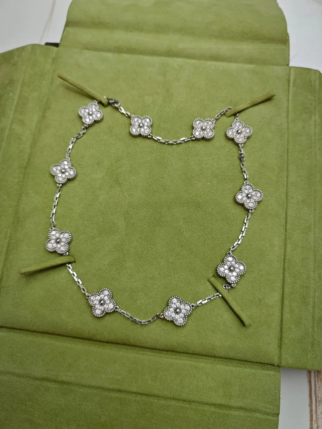 [Jewelicorn]CLOVER 10 MOTIFS FULL DIAMONDS SILVER NECKLACE
