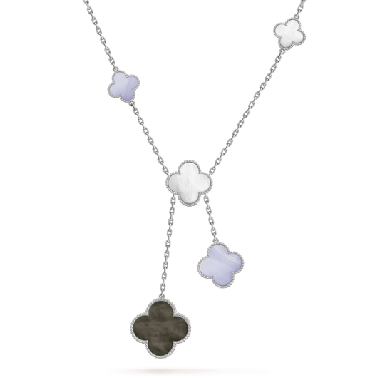 [Jewelicorn]CLOVER MOP CHALCEDONY NECKLACE SILVER 6 MOTIF