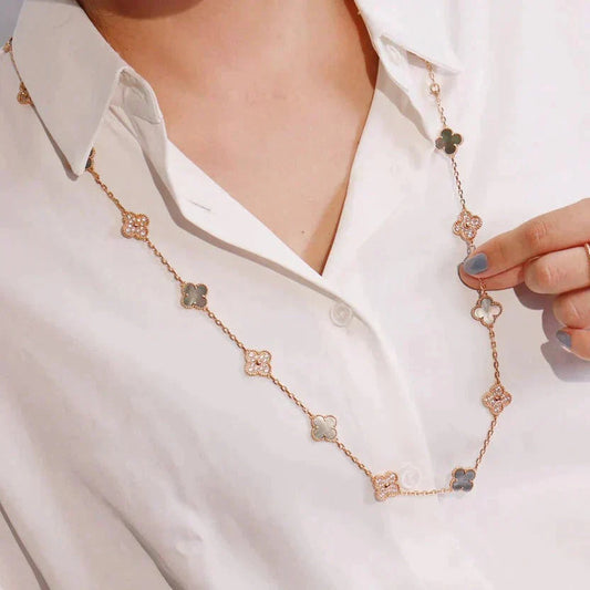 [Jewelicorn]CLOVER 20 MOTIFS DARK MOP DIAMOND  NECKLACE