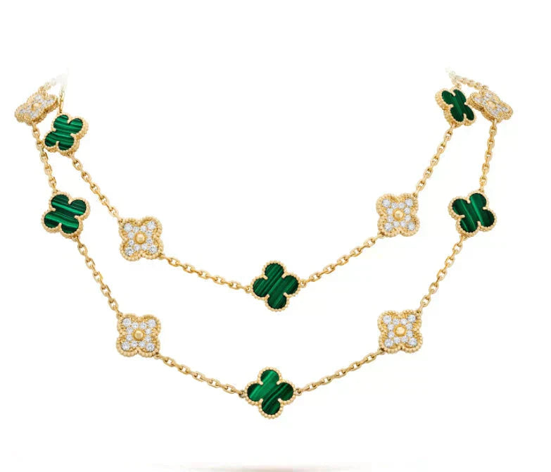 [Jewelicorn]CLOVER 20 MOTIFS MALACHITE DIAMOND NECKLACE
